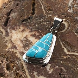 Zuni Inlaid Gemini Turquoise Silver Pendant